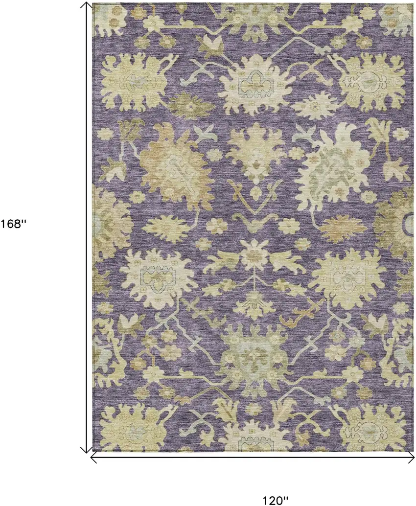 Eggplant Beige And Green Floral Washable Indoor Outdoor Area Rug Photo 8