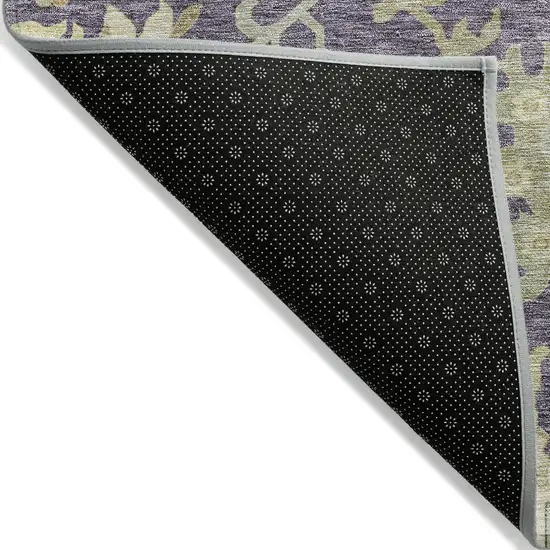 Eggplant Beige And Green Floral Washable Indoor Outdoor Area Rug Photo 3