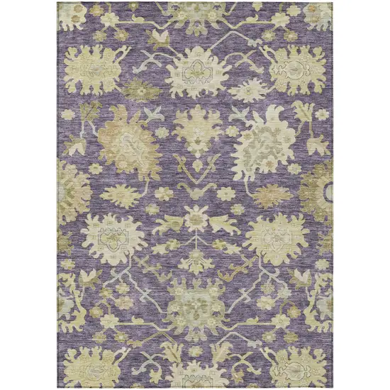 Eggplant Beige And Green Floral Washable Indoor Outdoor Area Rug Photo 2
