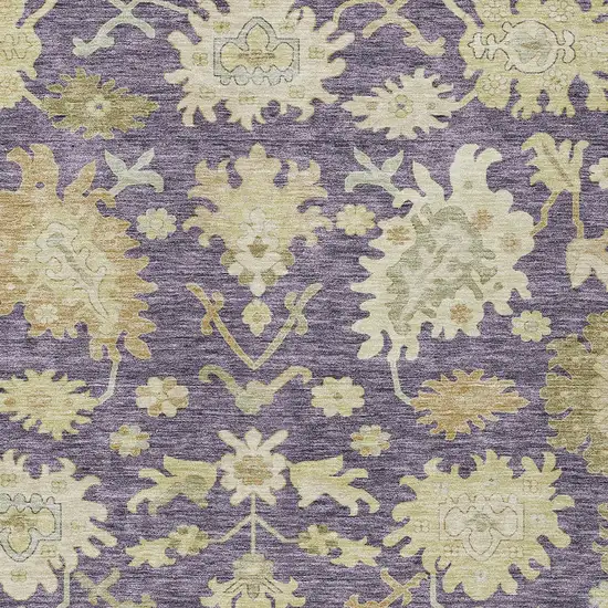 Eggplant Beige And Green Floral Washable Indoor Outdoor Area Rug Photo 6