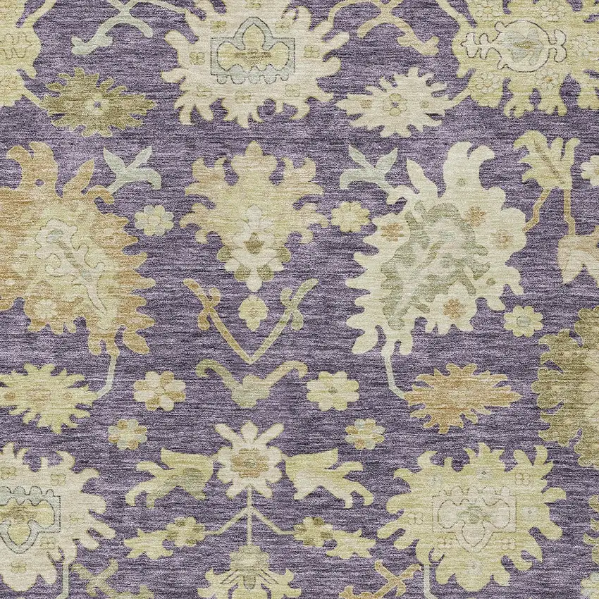 Eggplant Beige And Green Floral Washable Indoor Outdoor Area Rug Photo 6