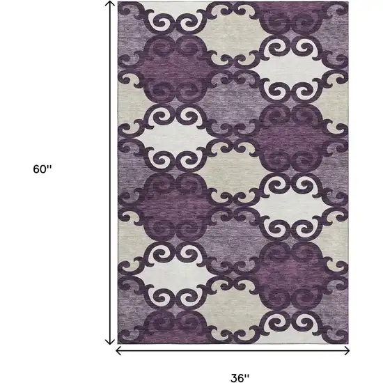 Eggplant Beige And Ivory Trellis Washable Area Rug With UV Protection Photo 3