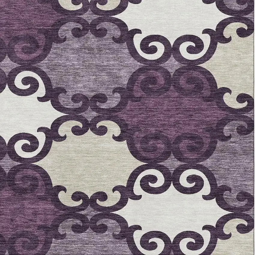 Eggplant Beige And Ivory Trellis Washable Area Rug With UV Protection Photo 3