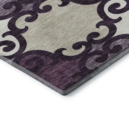 Eggplant Beige And Ivory Trellis Washable Area Rug With UV Protection Photo 8