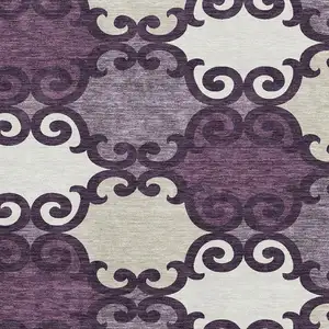 Photo of Eggplant Beige And Ivory Trellis Washable Area Rug With UV Protection