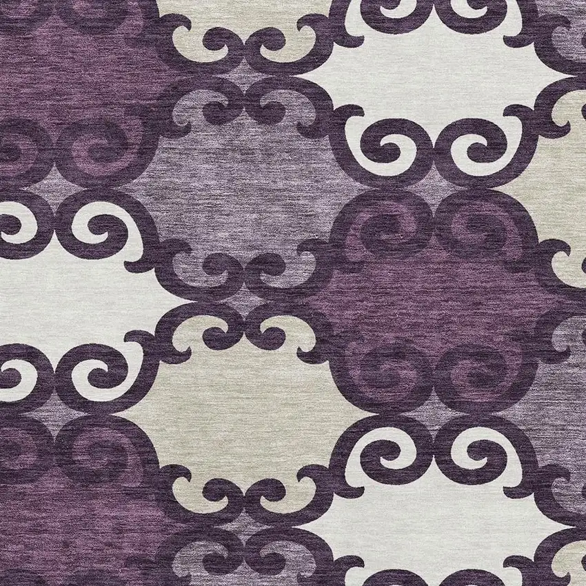 Eggplant Beige And Ivory Trellis Washable Area Rug With UV Protection Photo 3