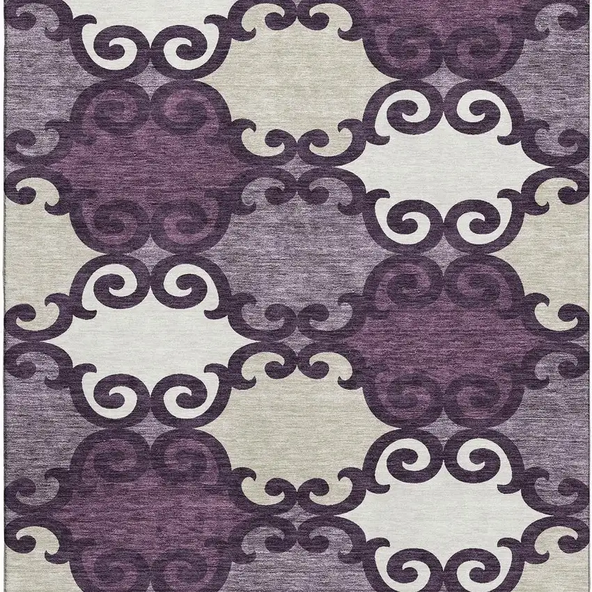 Eggplant Beige And Ivory Trellis Washable Area Rug With UV Protection Photo 3