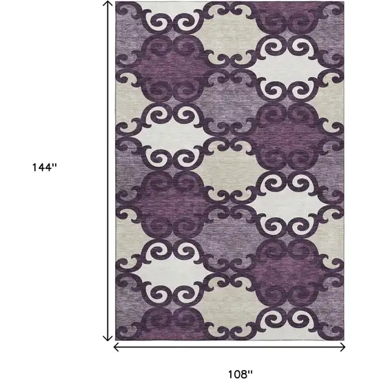 Eggplant Beige And Ivory Trellis Washable Area Rug With UV Protection Photo 9