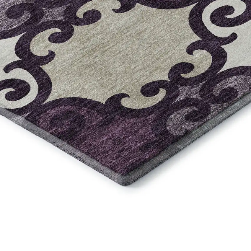 Eggplant Beige And Ivory Trellis Washable Area Rug With UV Protection Photo 8