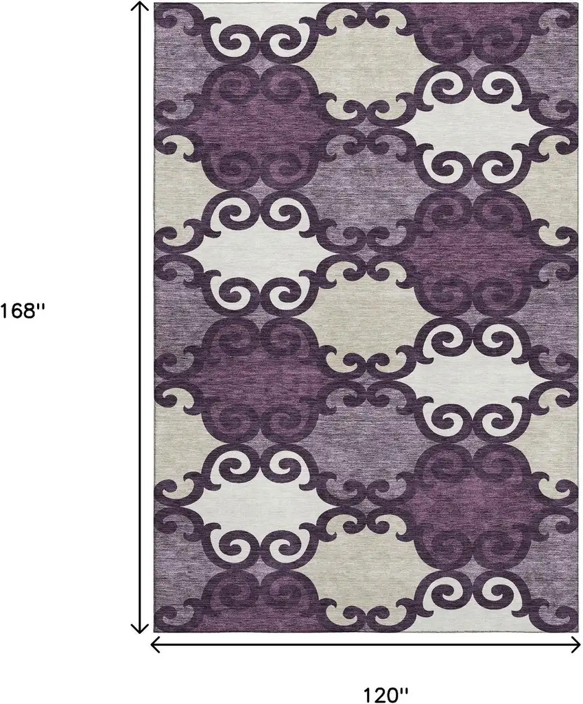 Eggplant Beige And Ivory Trellis Washable Area Rug With UV Protection Photo 9