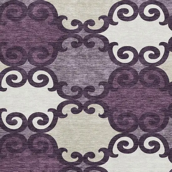 Eggplant Beige And Ivory Trellis Washable Area Rug With UV Protection Photo 3