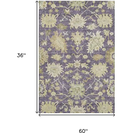 Eggplant Beige And Sage Floral Medallion Washable Area Rug With UV Protection Photo 3