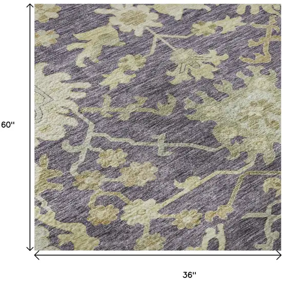 Eggplant Beige And Sage Floral Medallion Washable Area Rug With UV Protection Photo 8