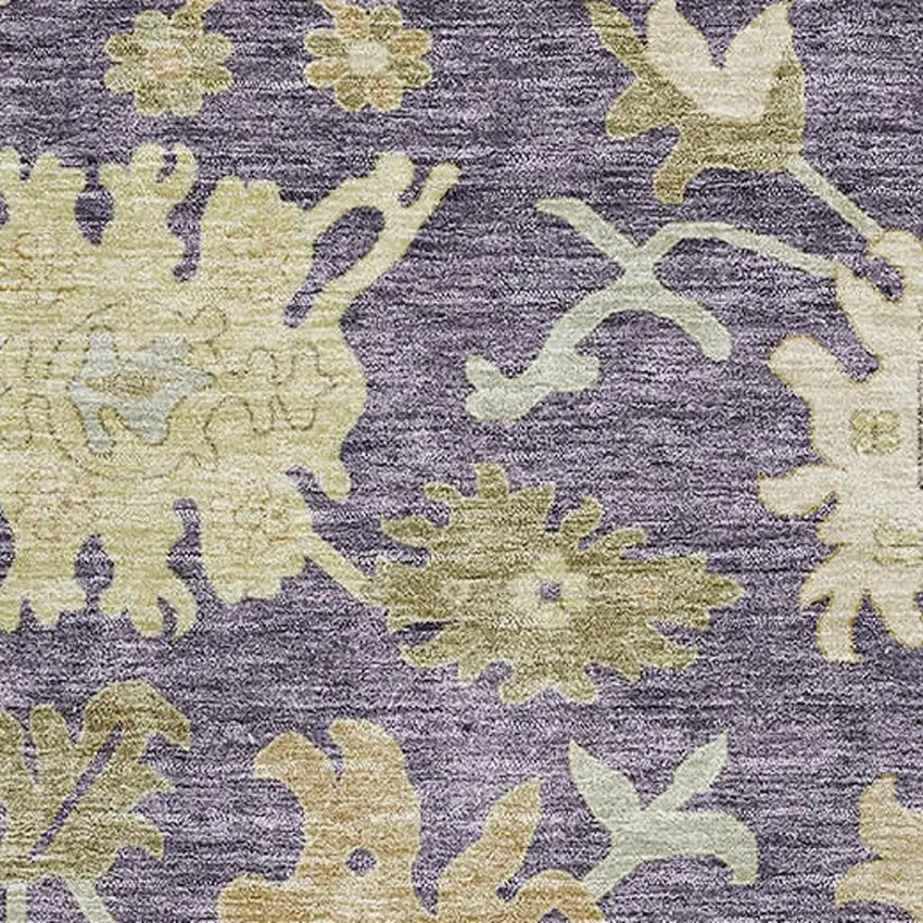 Eggplant Beige And Sage Floral Medallion Washable Area Rug With UV Protection Photo 4