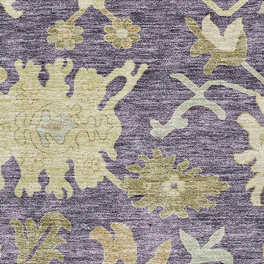 Eggplant Beige And Sage Floral Medallion Washable Area Rug With UV Protection Photo 7