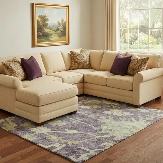 Eggplant Beige And Sage Floral Medallion Washable Area Rug With UV Protection Photo 2