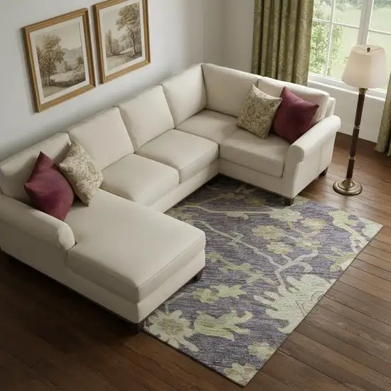 Eggplant Beige And Sage Floral Medallion Washable Area Rug With UV Protection Photo 2