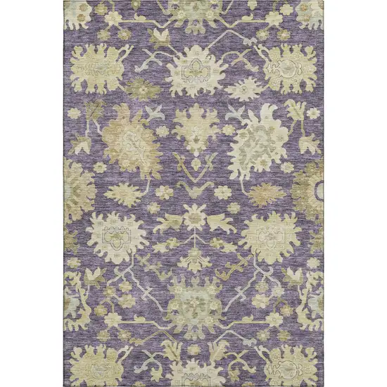 Eggplant Beige And Sage Floral Medallion Washable Area Rug With UV Protection Photo 4