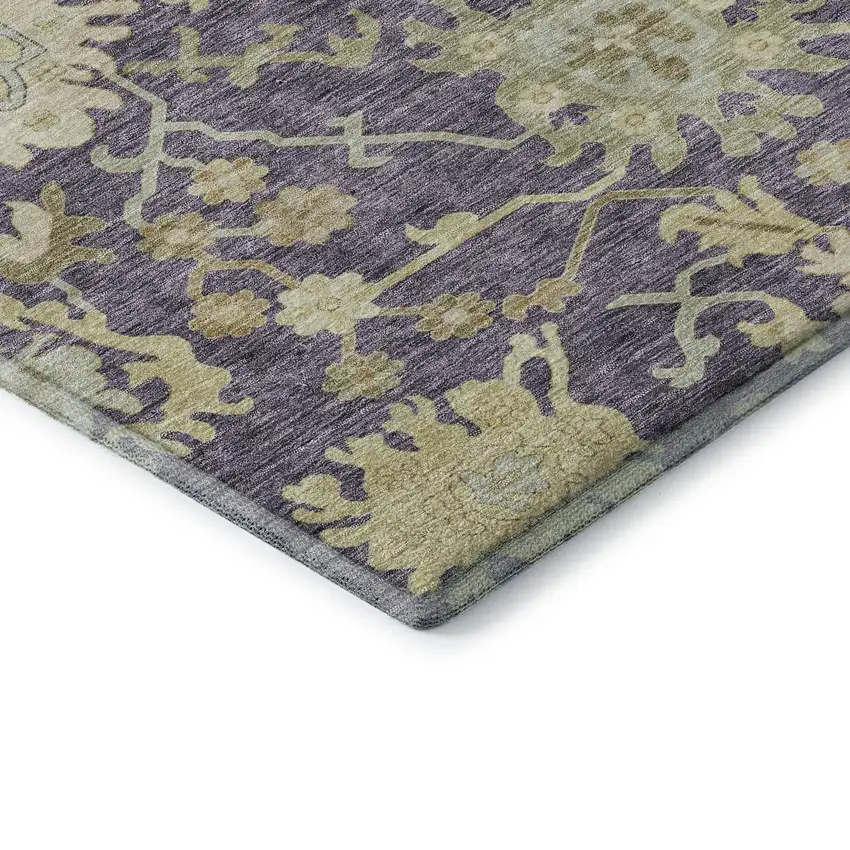 Eggplant Beige And Sage Floral Medallion Washable Area Rug With UV Protection Photo 6