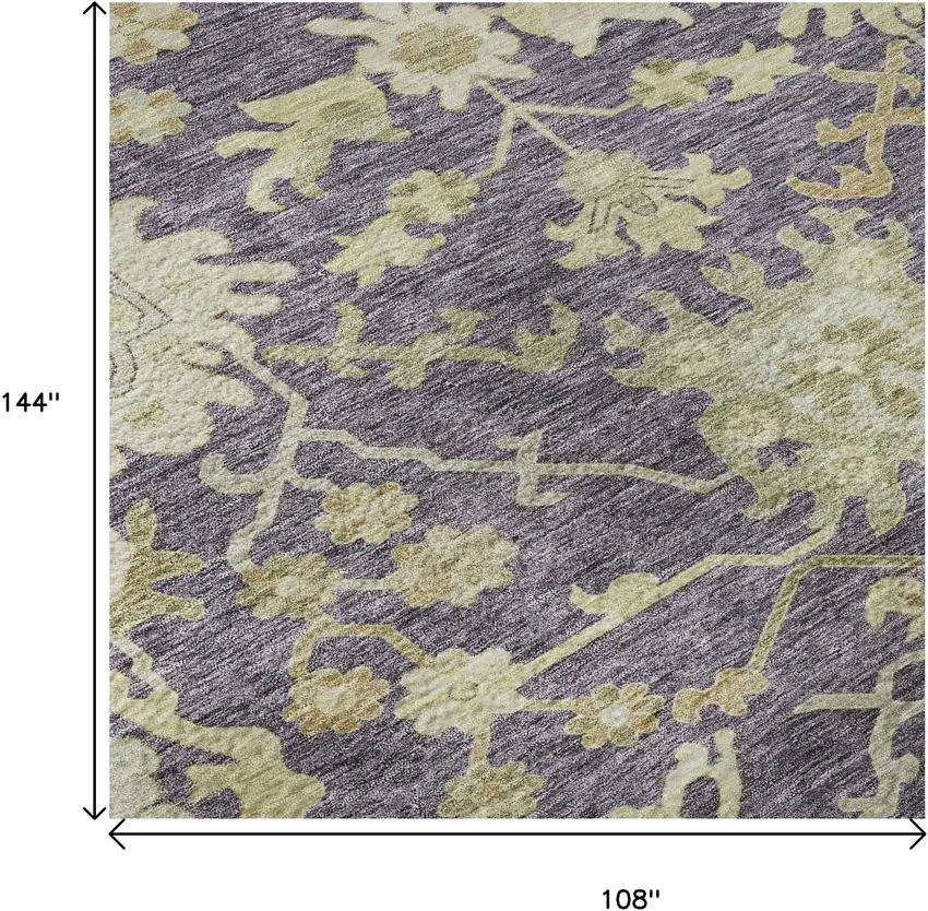 Eggplant Beige And Sage Floral Medallion Washable Area Rug With UV Protection Photo 8