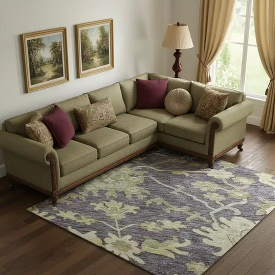 Eggplant Beige And Sage Floral Medallion Washable Area Rug With UV Protection Photo 2