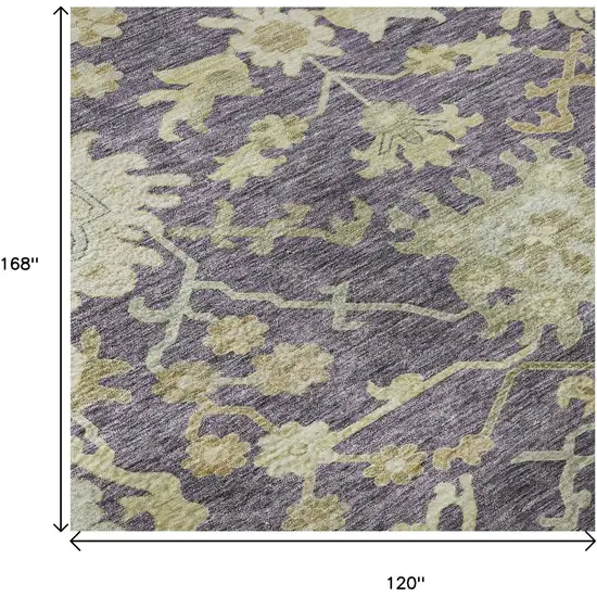 Eggplant Beige And Sage Floral Medallion Washable Area Rug With UV Protection Photo 8
