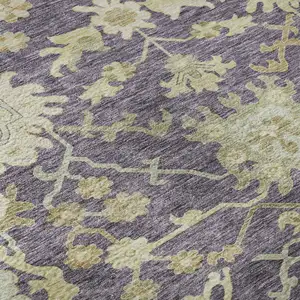 Photo of Eggplant Beige And Sage Floral Medallion Washable Area Rug With UV Protection