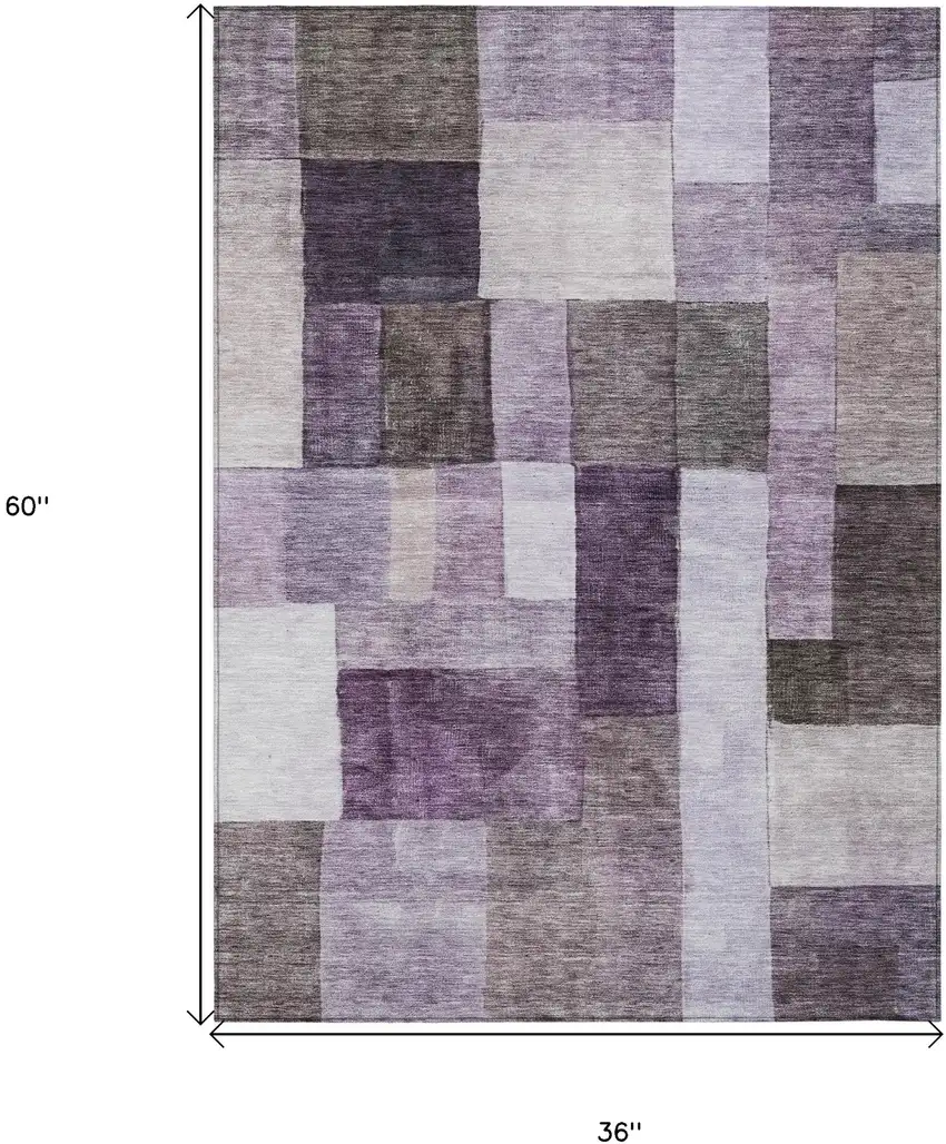 Eggplant Black And Lavender Geometric Washable Indoor Outdoor Area Rug Photo 3