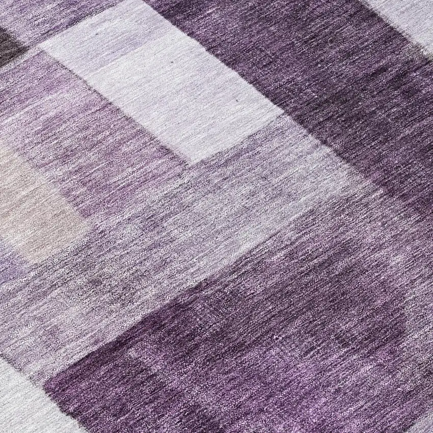 Eggplant Black And Lavender Geometric Washable Indoor Outdoor Area Rug Photo 7