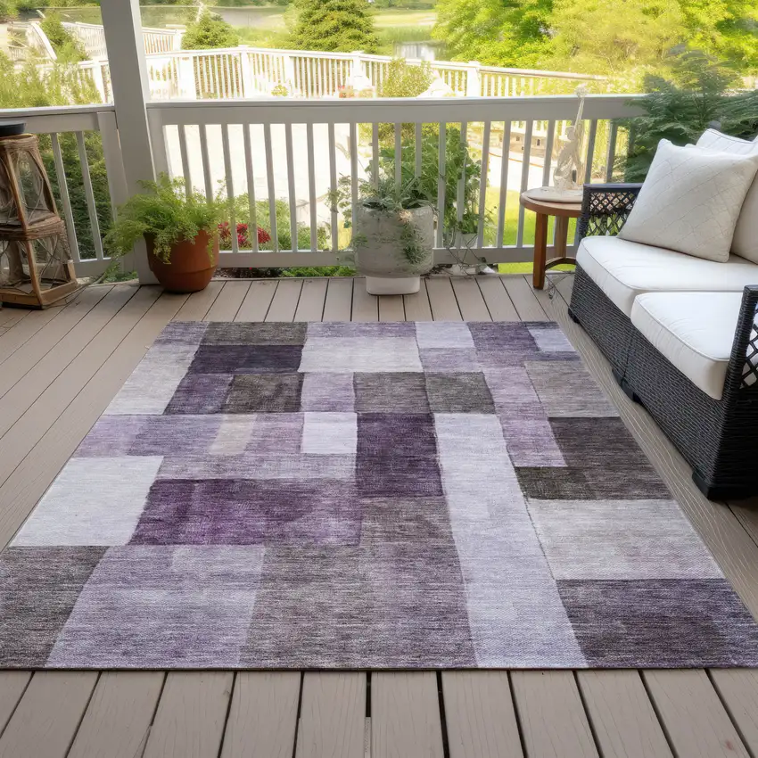 Eggplant Black And Lavender Geometric Washable Indoor Outdoor Area Rug Photo 9