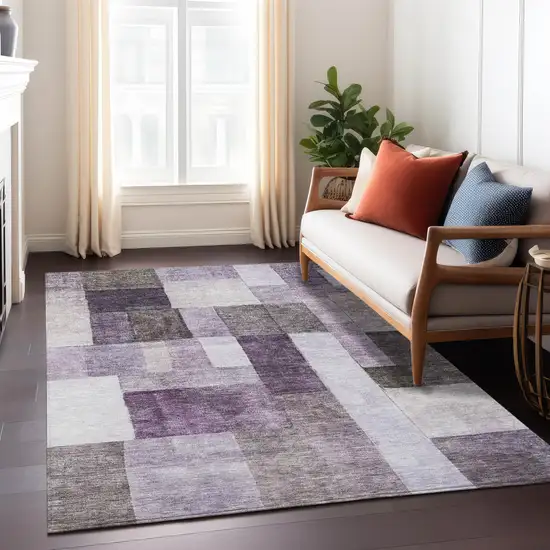 Eggplant Black And Lavender Geometric Washable Indoor Outdoor Area Rug Photo 9