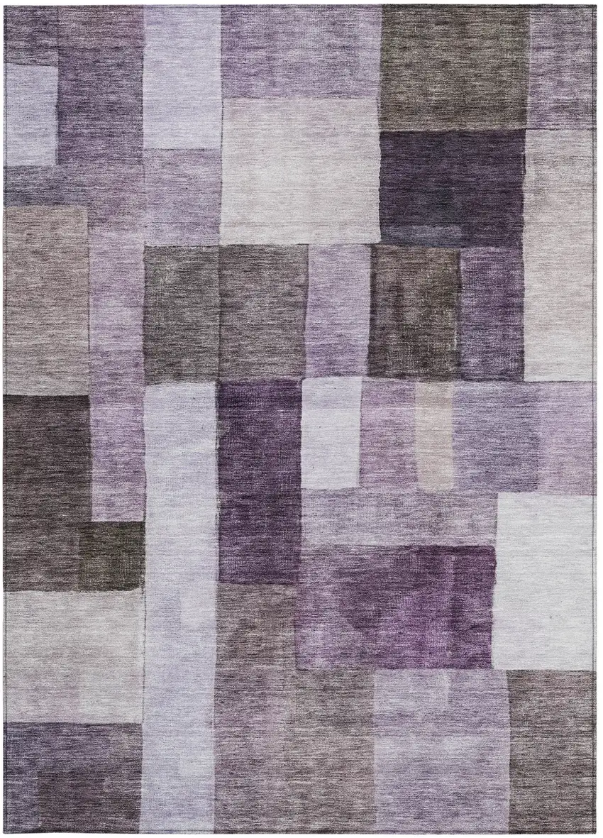 Eggplant Black And Lavender Geometric Washable Indoor Outdoor Area Rug Photo 7