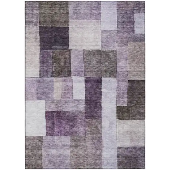 Eggplant Black And Lavender Geometric Washable Indoor Outdoor Area Rug Photo 2