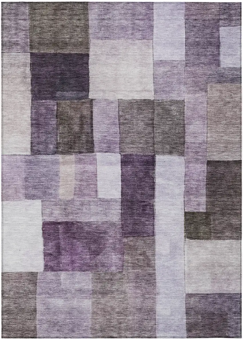Eggplant Black And Lavender Geometric Washable Indoor Outdoor Area Rug Photo 2