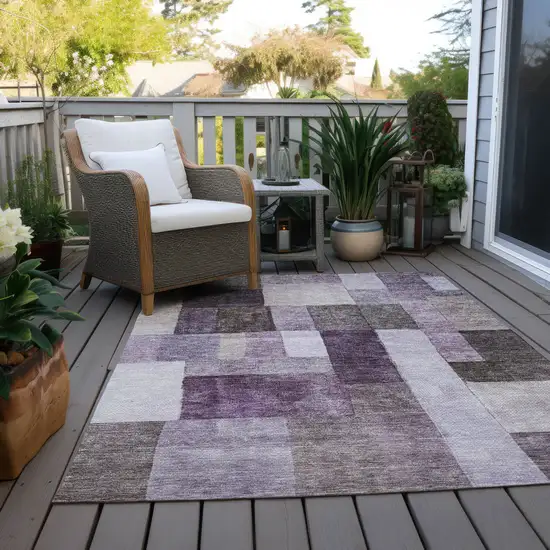 Eggplant Black And Lavender Geometric Washable Indoor Outdoor Area Rug Photo 8