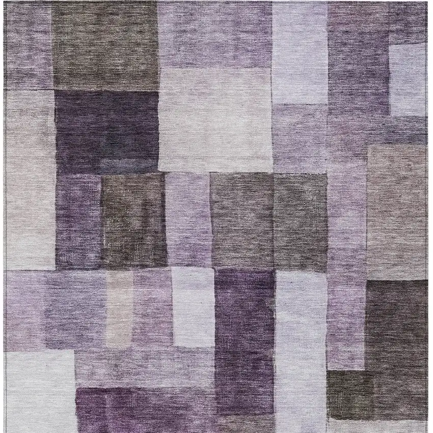 Eggplant Black And Lavender Geometric Washable Indoor Outdoor Area Rug Photo 6
