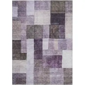 Photo of Eggplant Black And Lavender Geometric Washable Indoor Outdoor Area Rug
