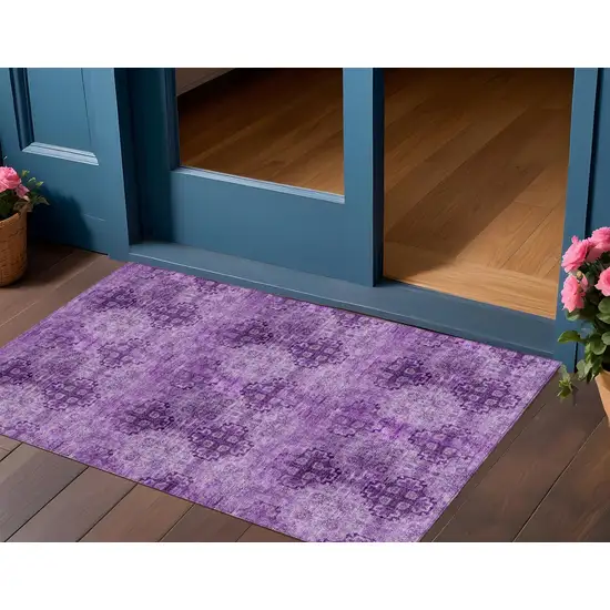 Eggplant Floral Medallion Washable Non Skid Indoor Outdoor Area Rug Photo 1
