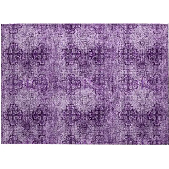 Eggplant Floral Medallion Washable Non Skid Indoor Outdoor Area Rug Photo 9
