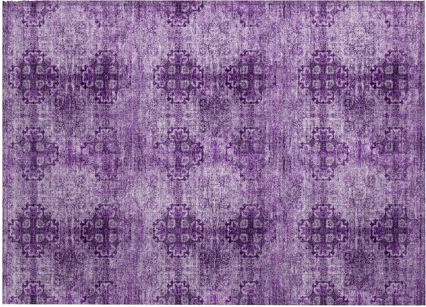 Eggplant Floral Medallion Washable Non Skid Indoor Outdoor Area Rug Photo 9