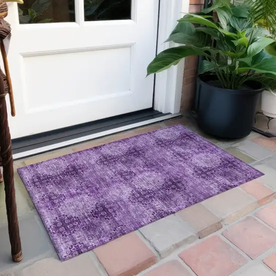 Eggplant Floral Medallion Washable Non Skid Indoor Outdoor Area Rug Photo 8