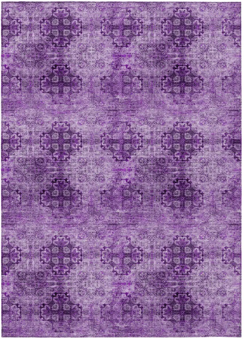 Eggplant Floral Medallion Washable Non Skid Indoor Outdoor Area Rug Photo 2