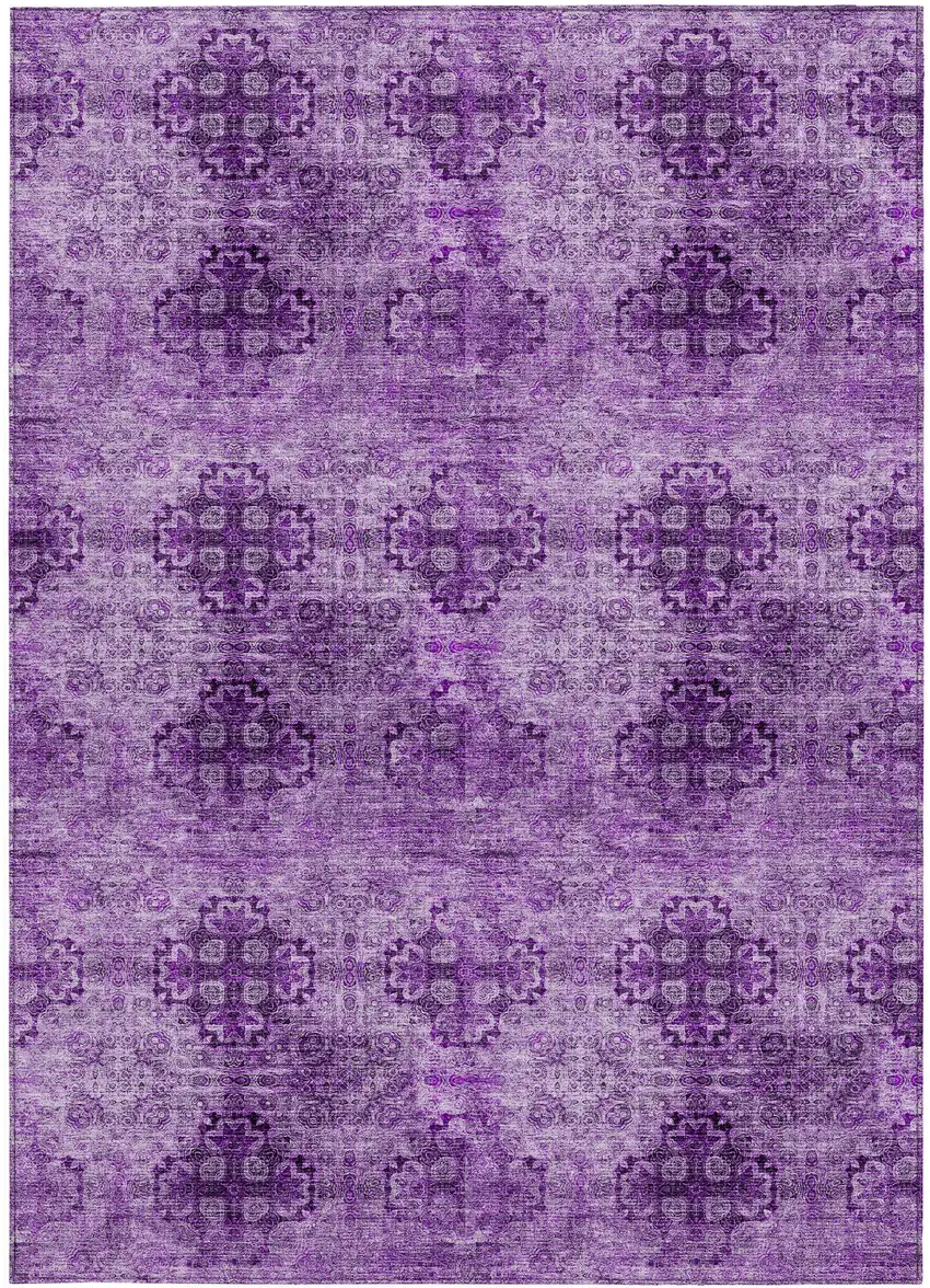 Eggplant Floral Medallion Washable Non Skid Indoor Outdoor Area Rug Photo 5