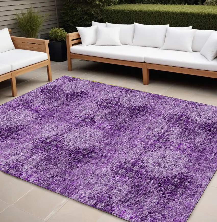 Eggplant Floral Medallion Washable Non Skid Indoor Outdoor Area Rug Photo 1