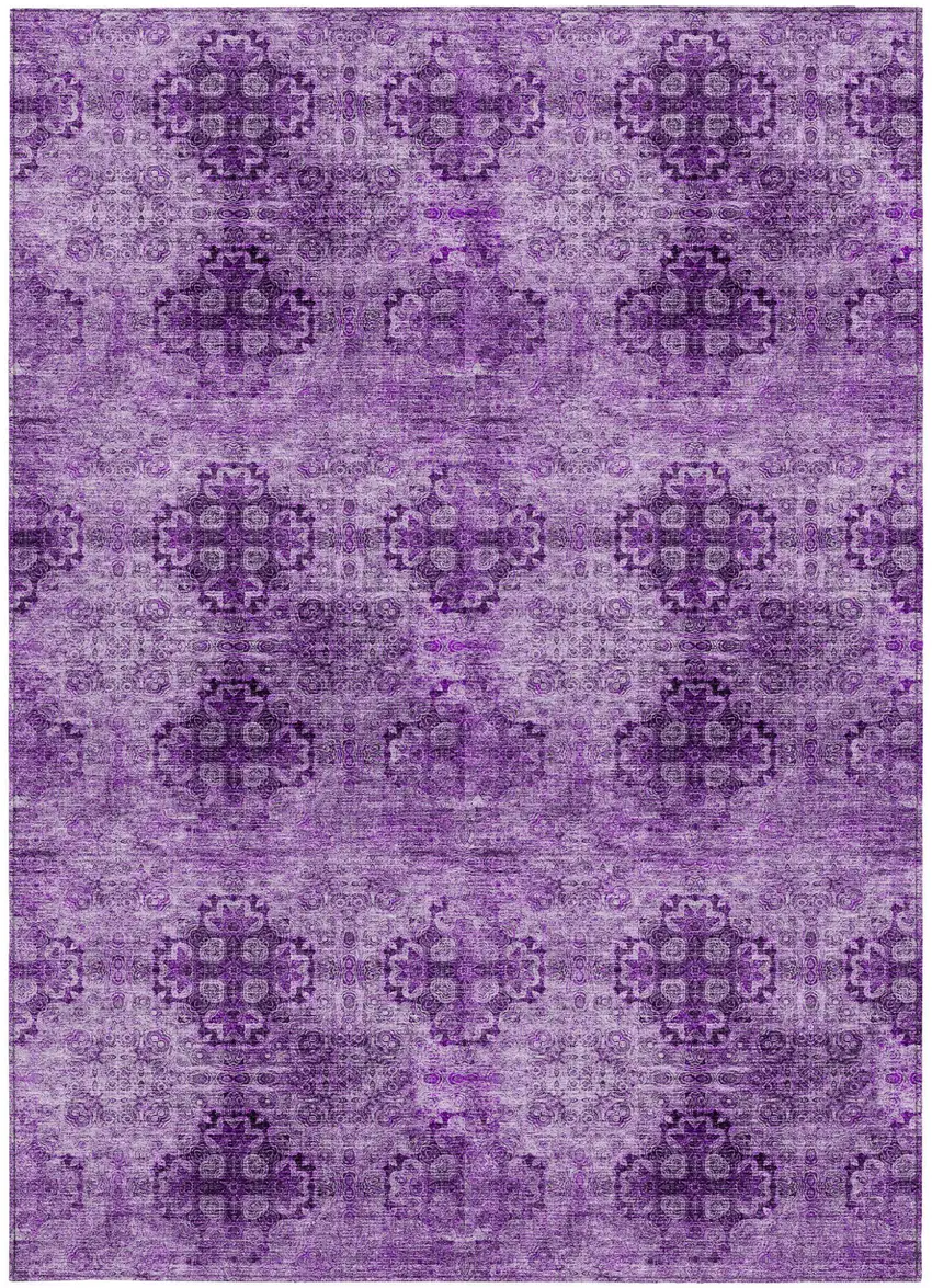 Eggplant Floral Medallion Washable Non Skid Indoor Outdoor Area Rug Photo 4