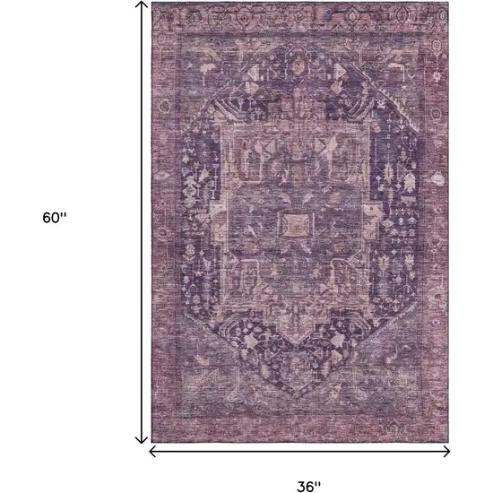 Eggplant Gold And Gray Oriental Washable Area Rug With UV Protection Photo 3