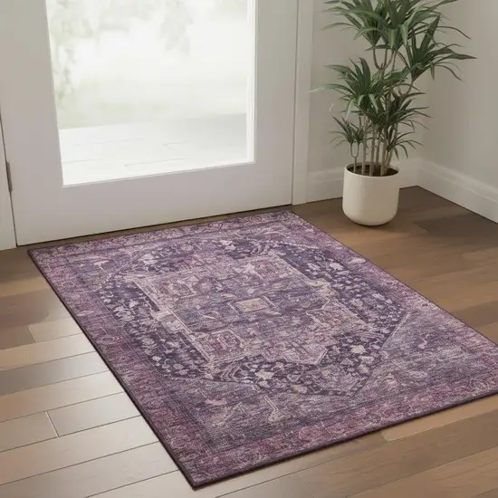 Eggplant Gold And Gray Oriental Washable Area Rug With UV Protection Photo 2