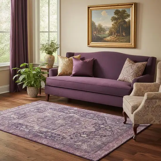 Eggplant Gold And Gray Oriental Washable Area Rug With UV Protection Photo 2