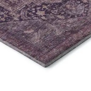 Photo of Eggplant Gold And Gray Oriental Washable Area Rug With UV Protection