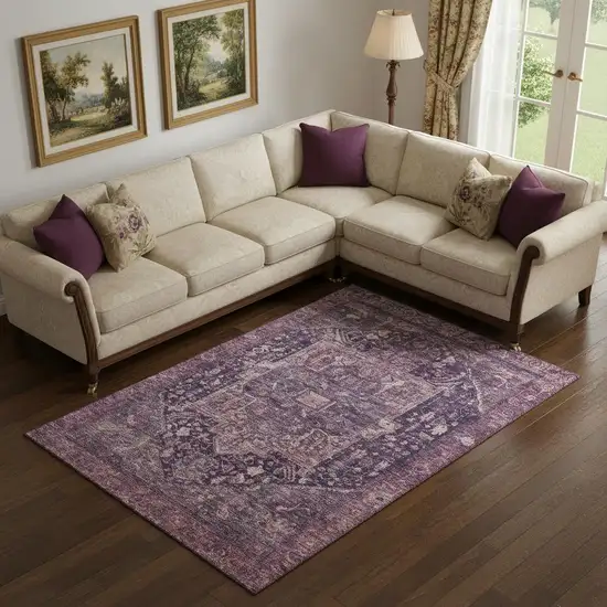 Eggplant Gold And Gray Oriental Washable Area Rug With UV Protection Photo 2